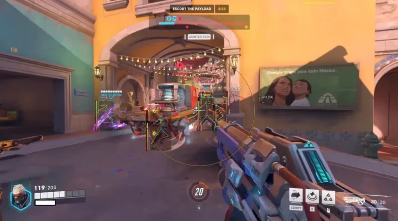 Combat assist FOV ring during an Overwatch 2 fight
